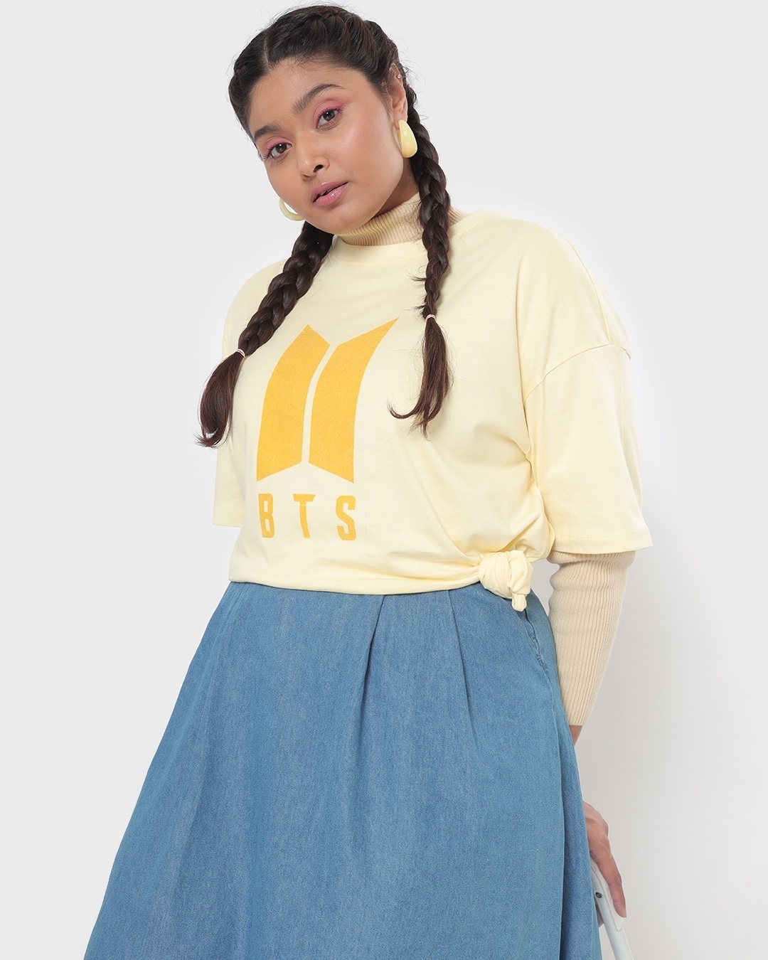 Shop Women's Yellow BTS Logo Typography Plus Size Oversized T-shirt-Front