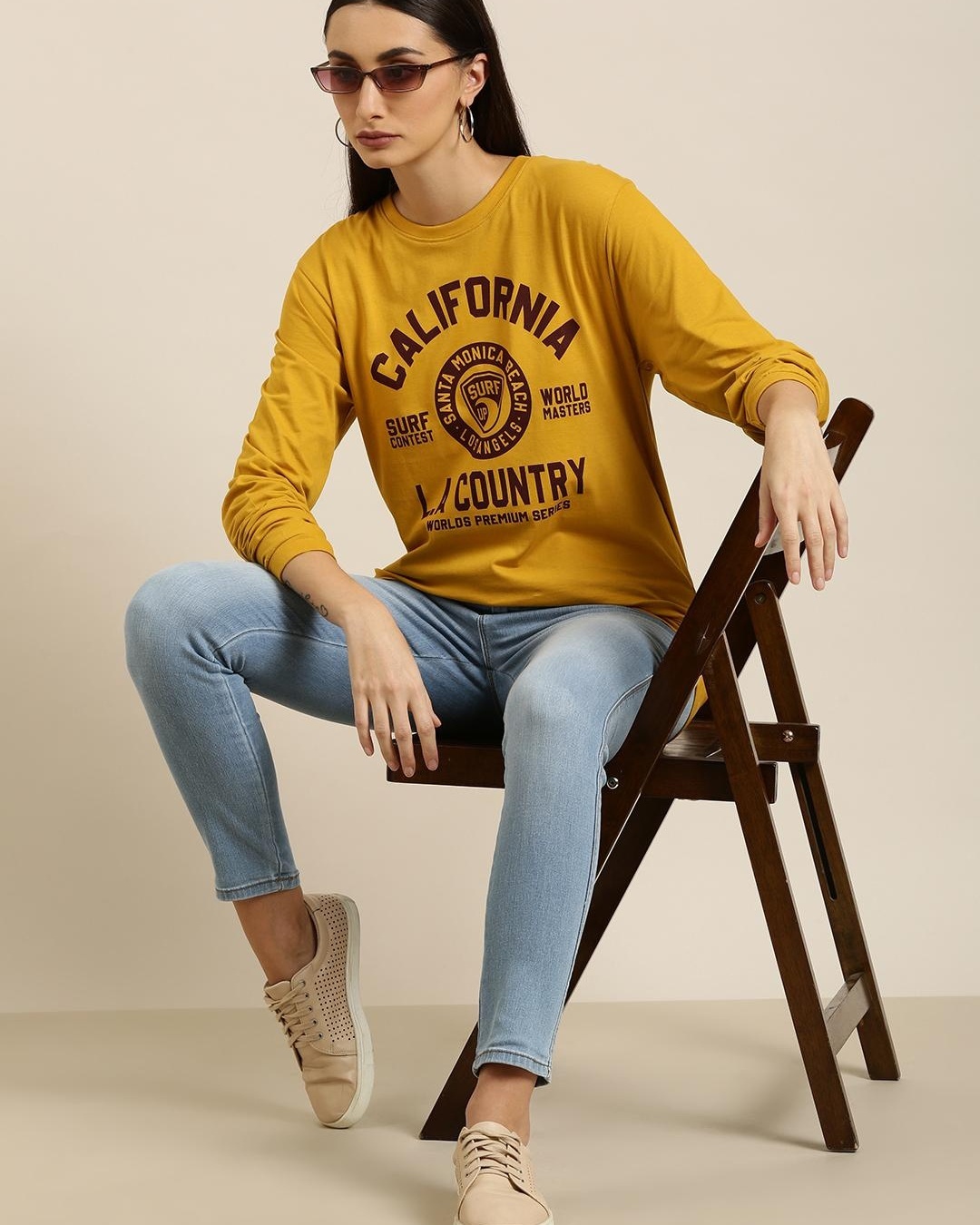 Shop Women's Yellow California Typography Oversized T-shirt-Full