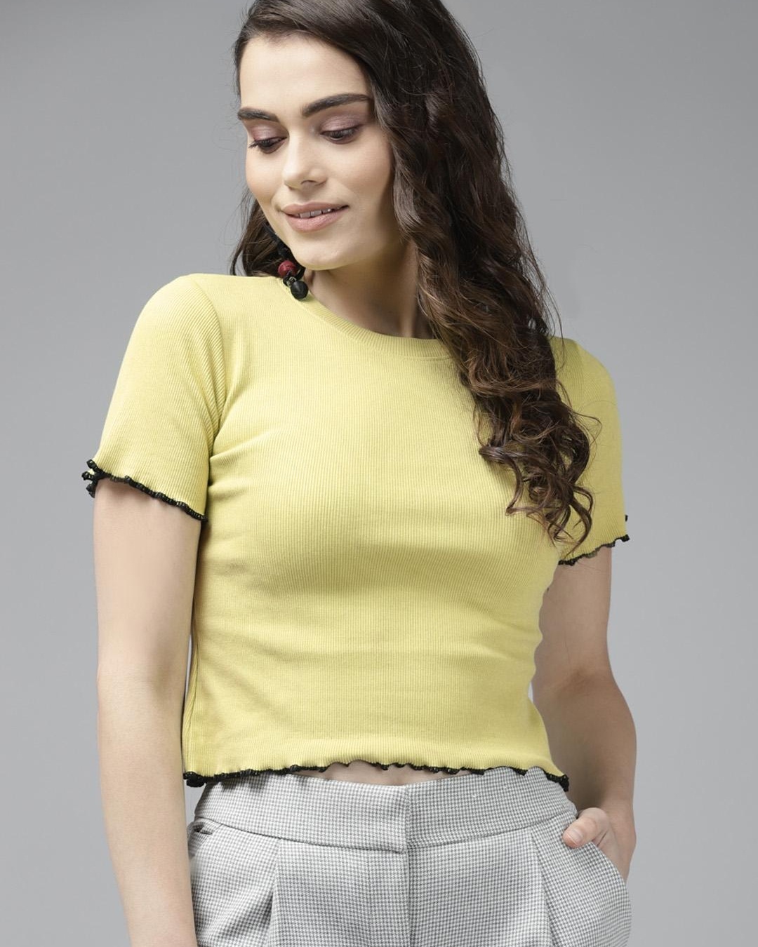 Shop Women's Yellow Crop T-shirt-Front