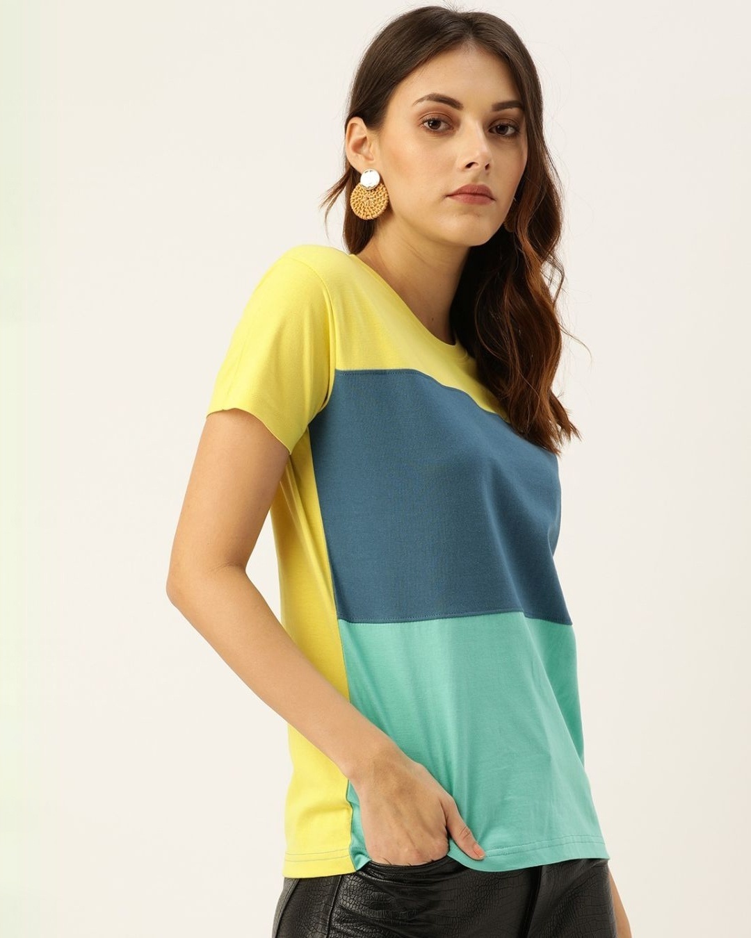 Shop Women's Yellow Colourblocked T-shirt-Design