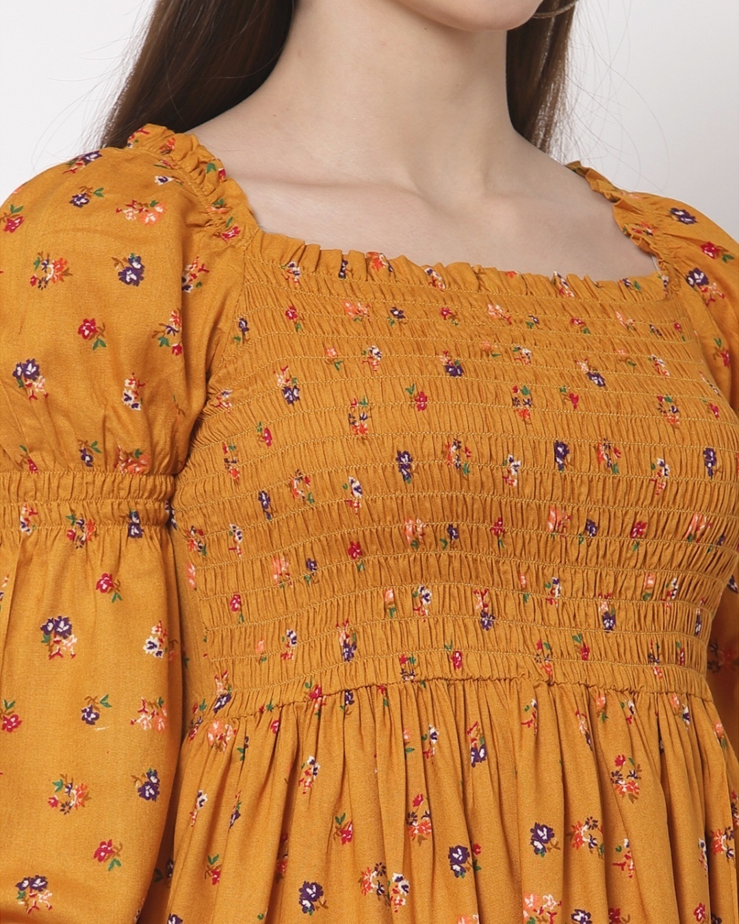 Shop Women's Yellow Floral Print Dress