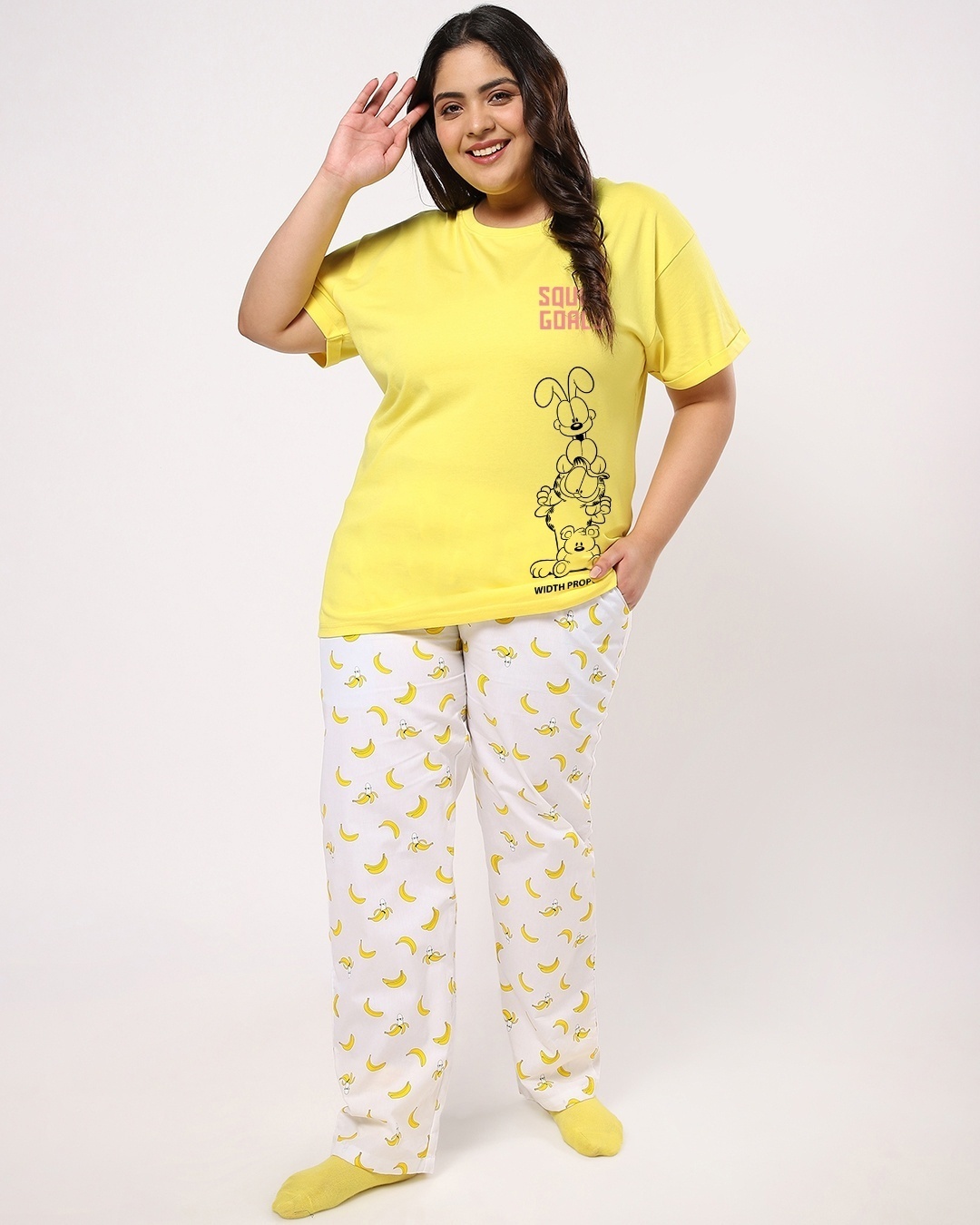 Shop Women's Yellow Garfield Squad Graphic Printed Plus Size Boyfriend T-shirt-Design