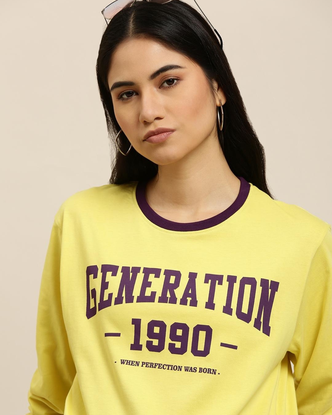 Shop Women's Yellow Generation 1990 Typography Oversized T-shirt-Front