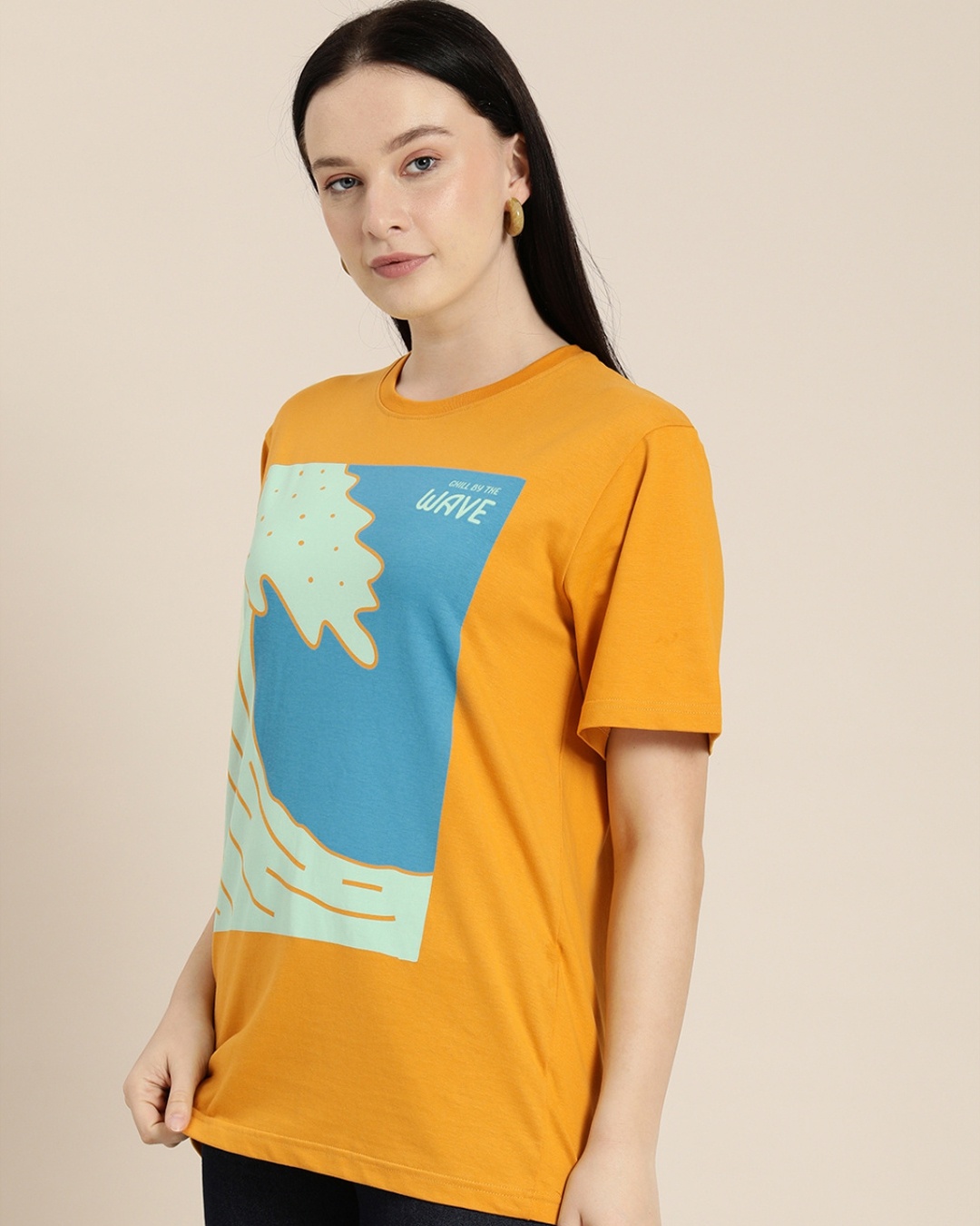 Shop Women's Yellow Graphic Oversized T-shirt-Front