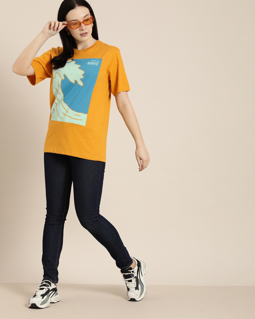 Shop Women's Yellow Graphic Oversized T-shirt