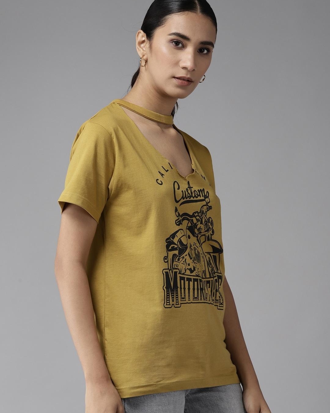 Shop Women's Yellow Graphic Printed Loose Fit T-shirt-Back
