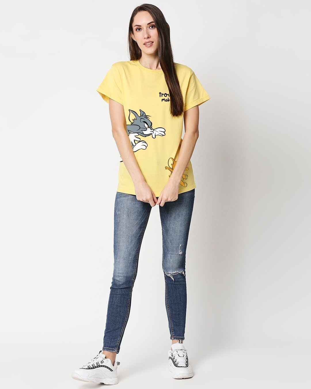 Shop Women's Yellow Jerry Chase Graphic Printed Plus Size Boyfriend T-shirt-Design