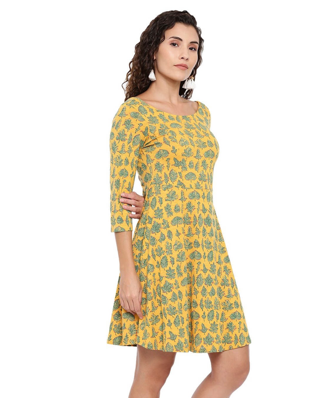 Shop Women's Yellow Leafy Seams Skater Dress