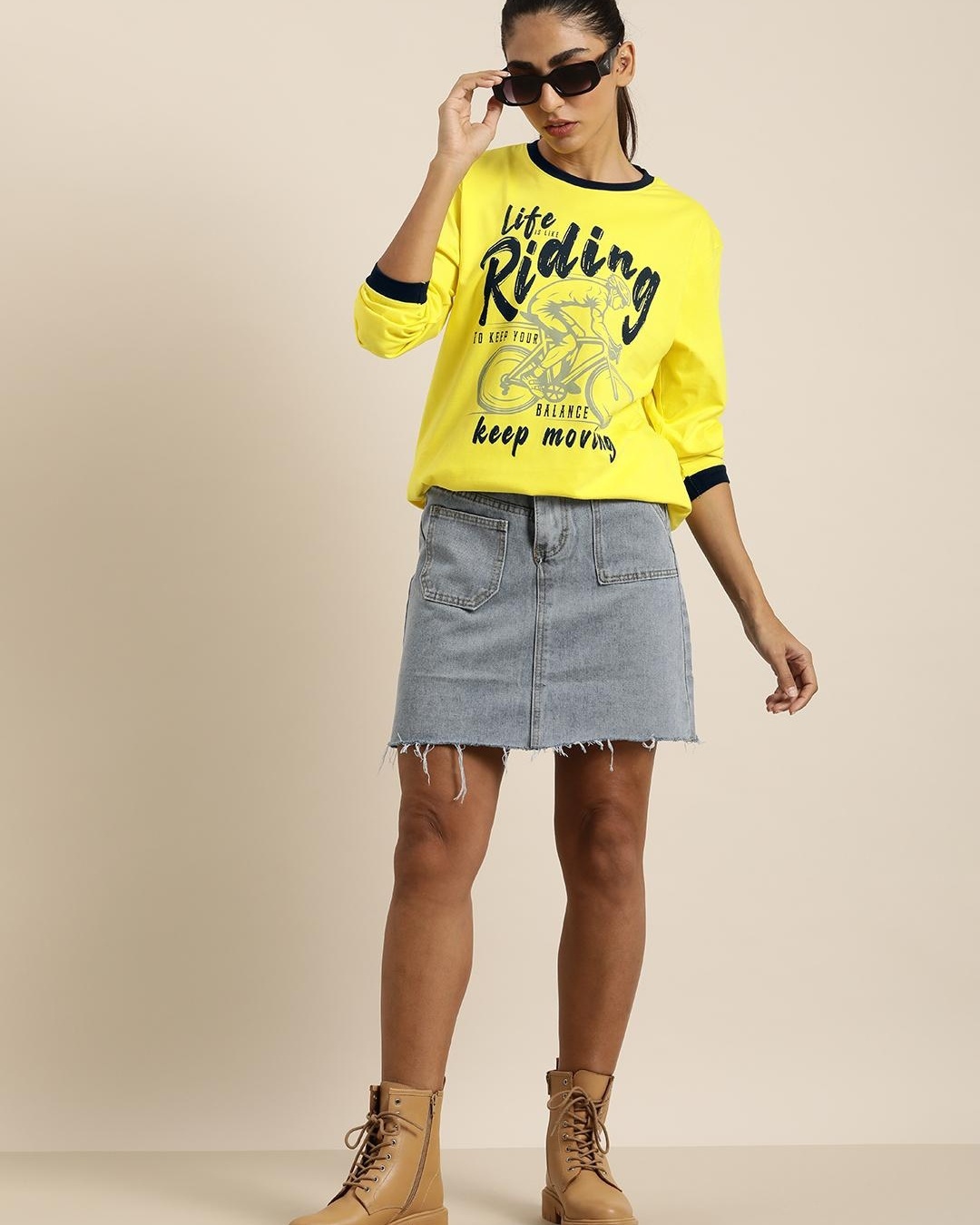 Shop Women's Yellow Life is like Riding Typography Oversized T-shirt-Full