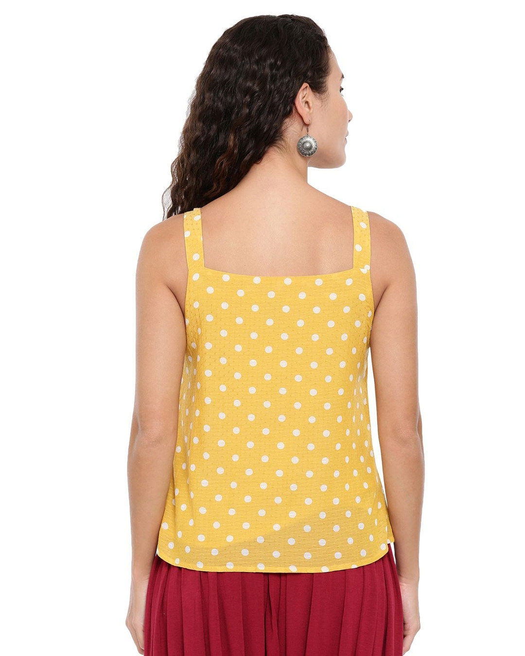 Shop Women's Yellow Polka Print Sleeveless Top-Full