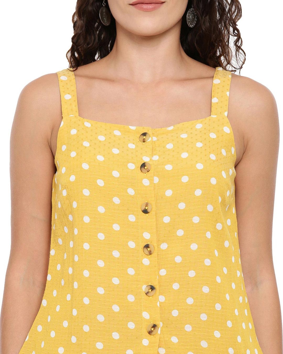 Shop Women's Yellow Polka Print Sleeveless Top