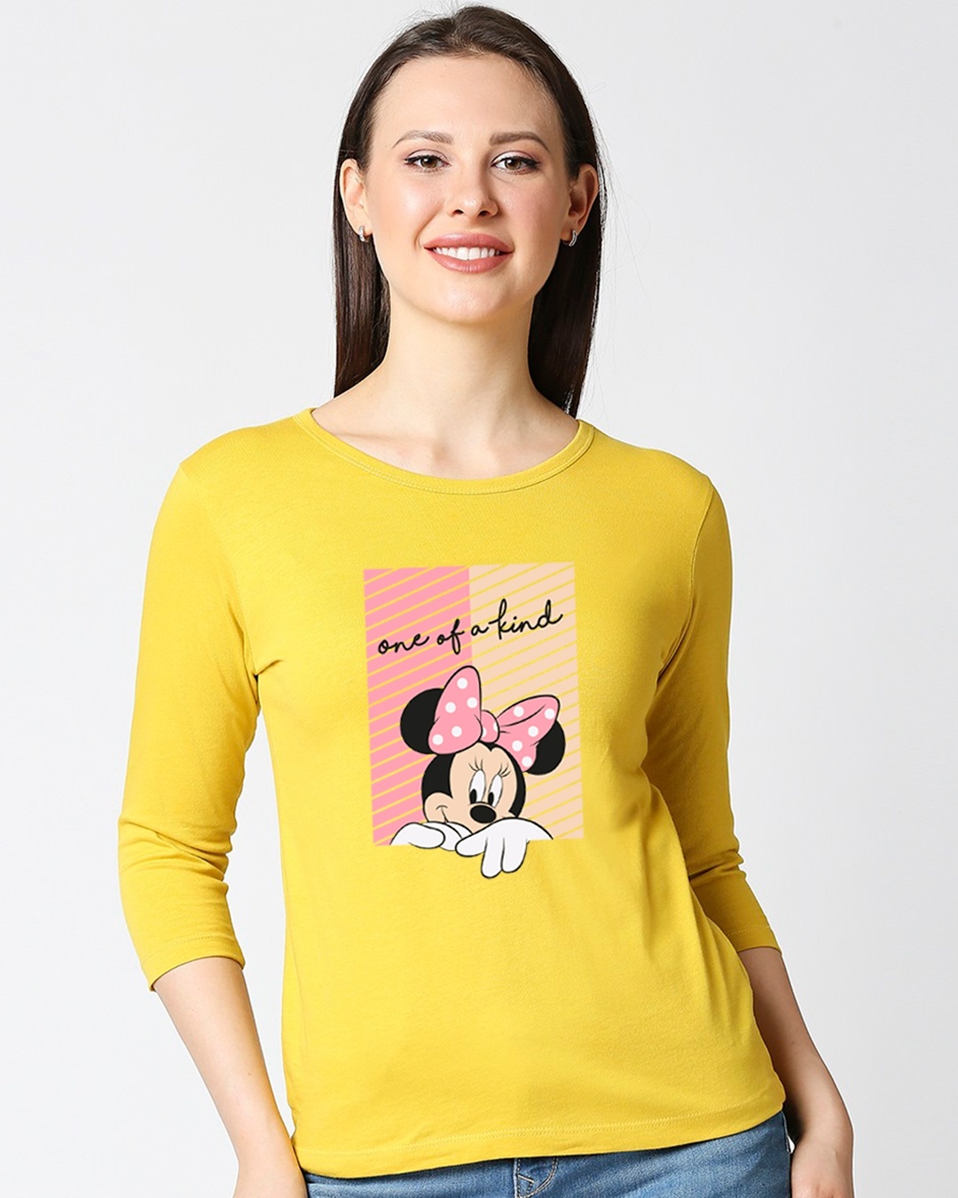 Shop Women's  Yellow Printed Slim Fit T-shirt-Front