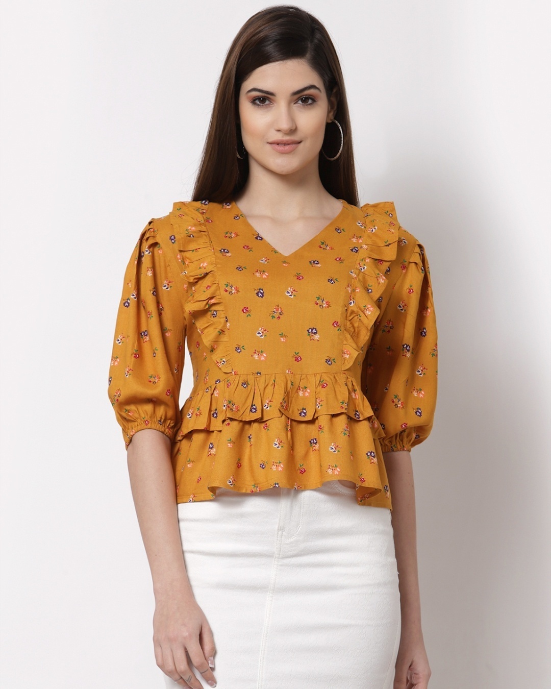 Shop Women's Yellow Printed Top-Front