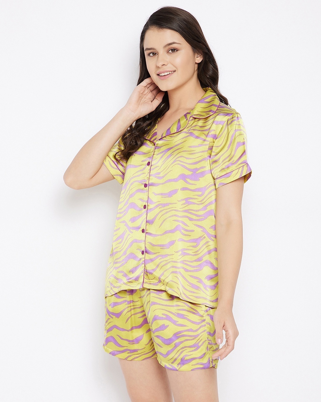 Shop Women's Yellow & Purple All Over Printed Nightsuit-Full