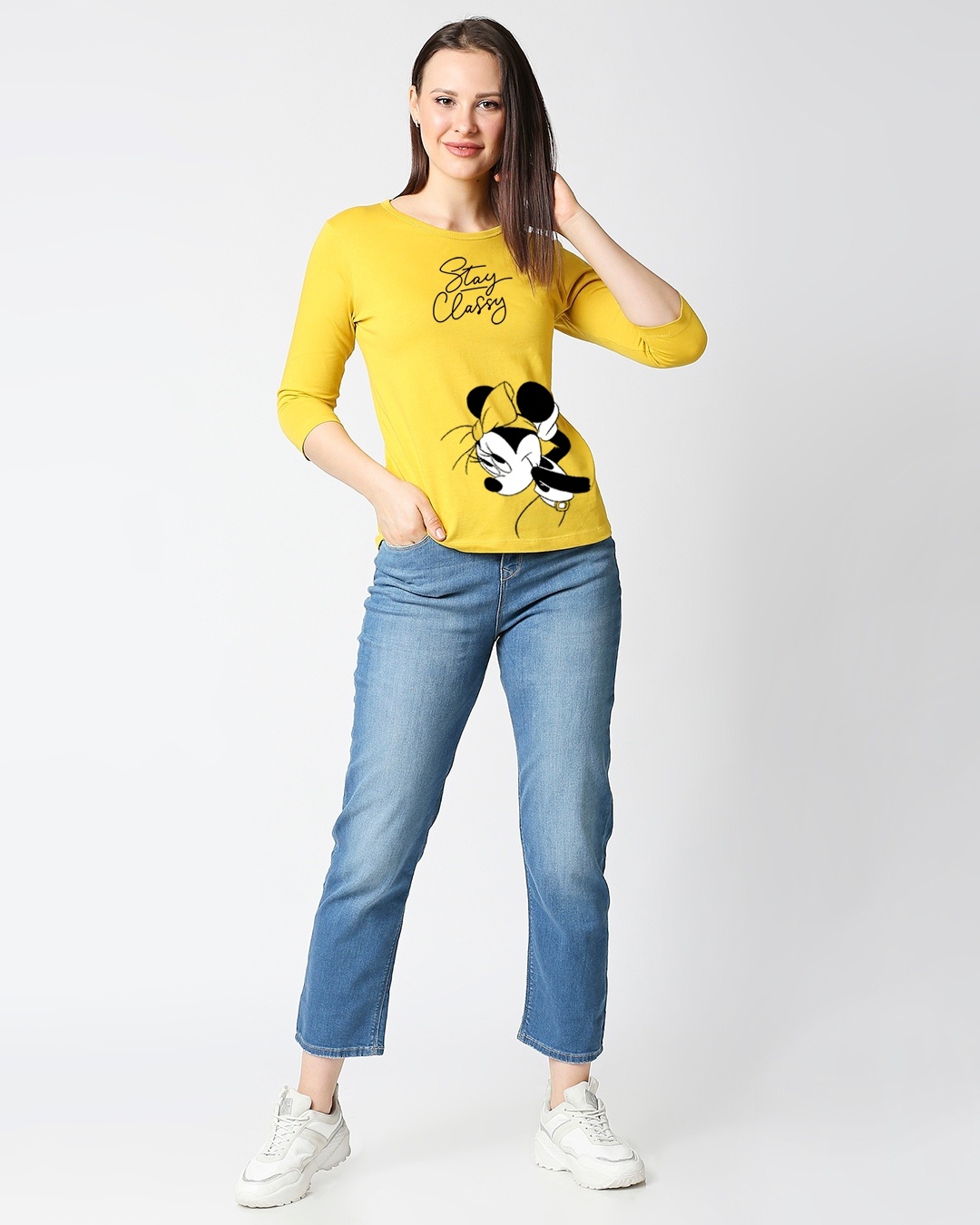 Shop Women's  Yellow Stay Classy Minnie (DL) Slim Fit T-shirt-Design