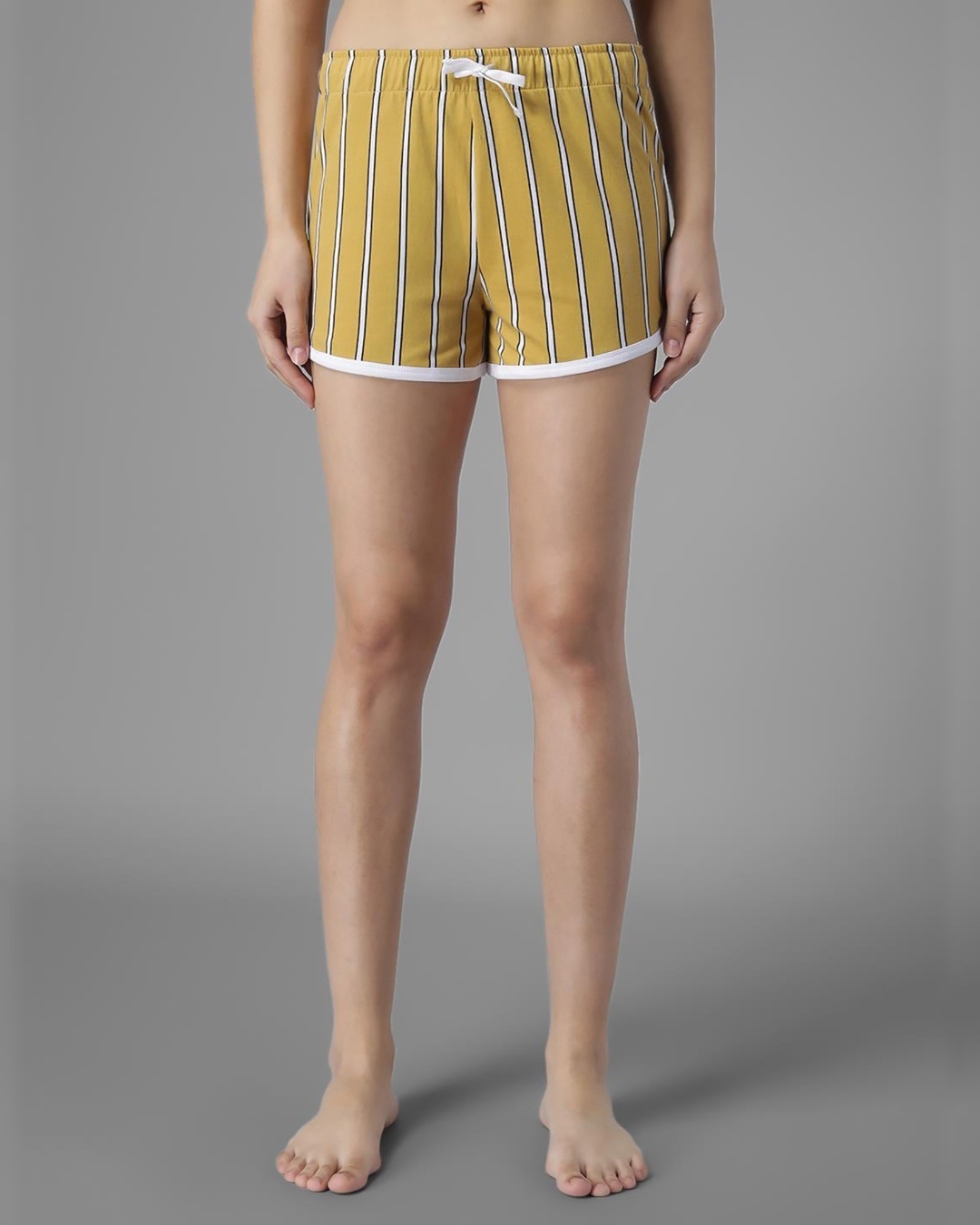 Shop Women's Yellow Striped Lounge Shorts-Front