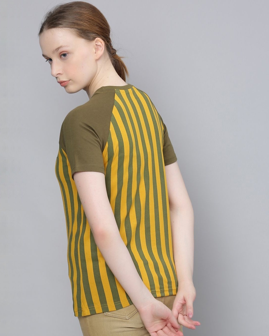 Shop Women's Yellow Striped T-shirt-Back