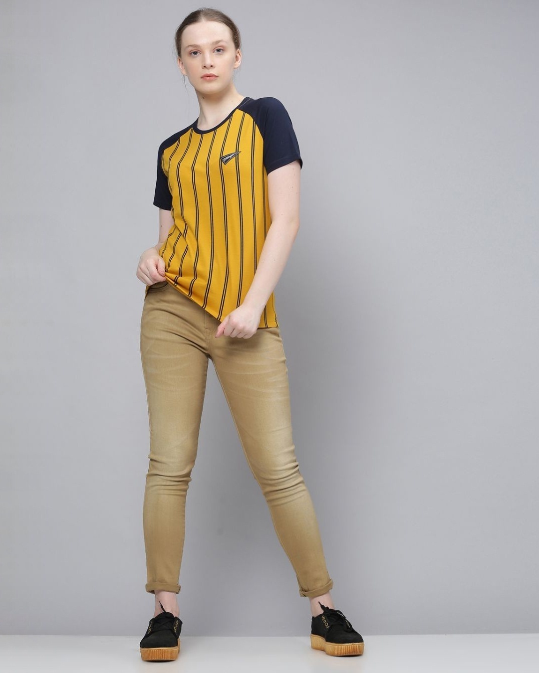 Shop Women's Yellow Striped T-shirt