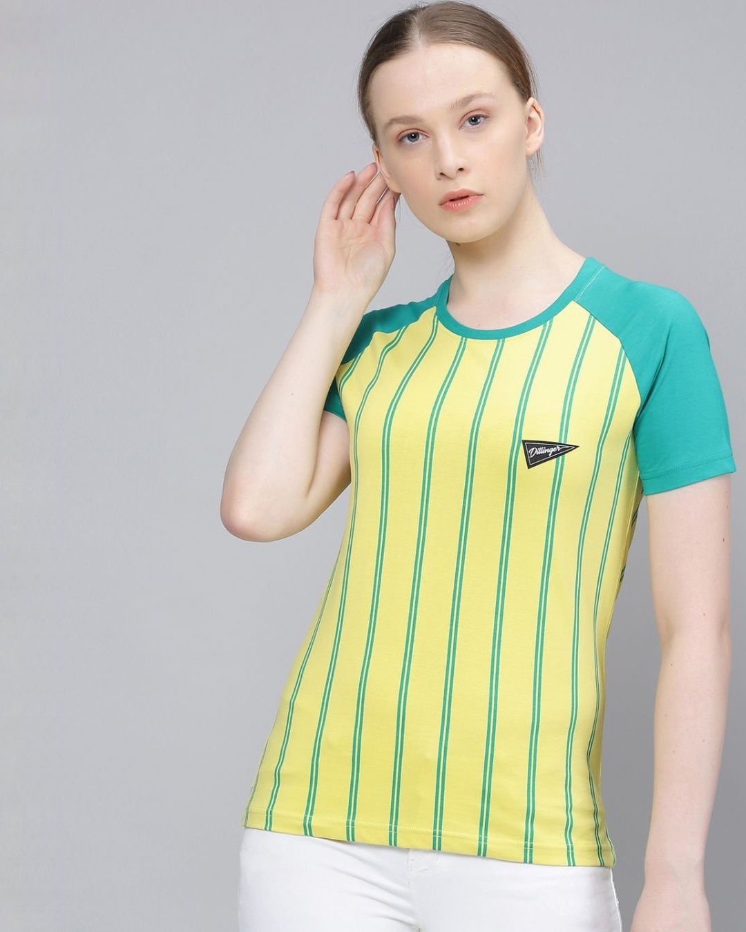 Shop Women's Yellow Striped T-shirt-Front