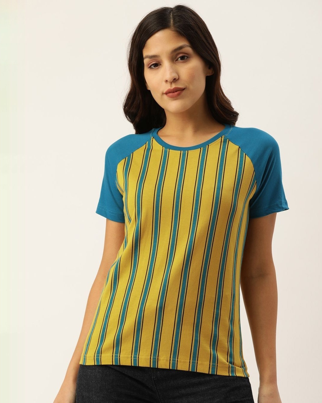 Shop Women's Yellow Striped T-shirt-Front