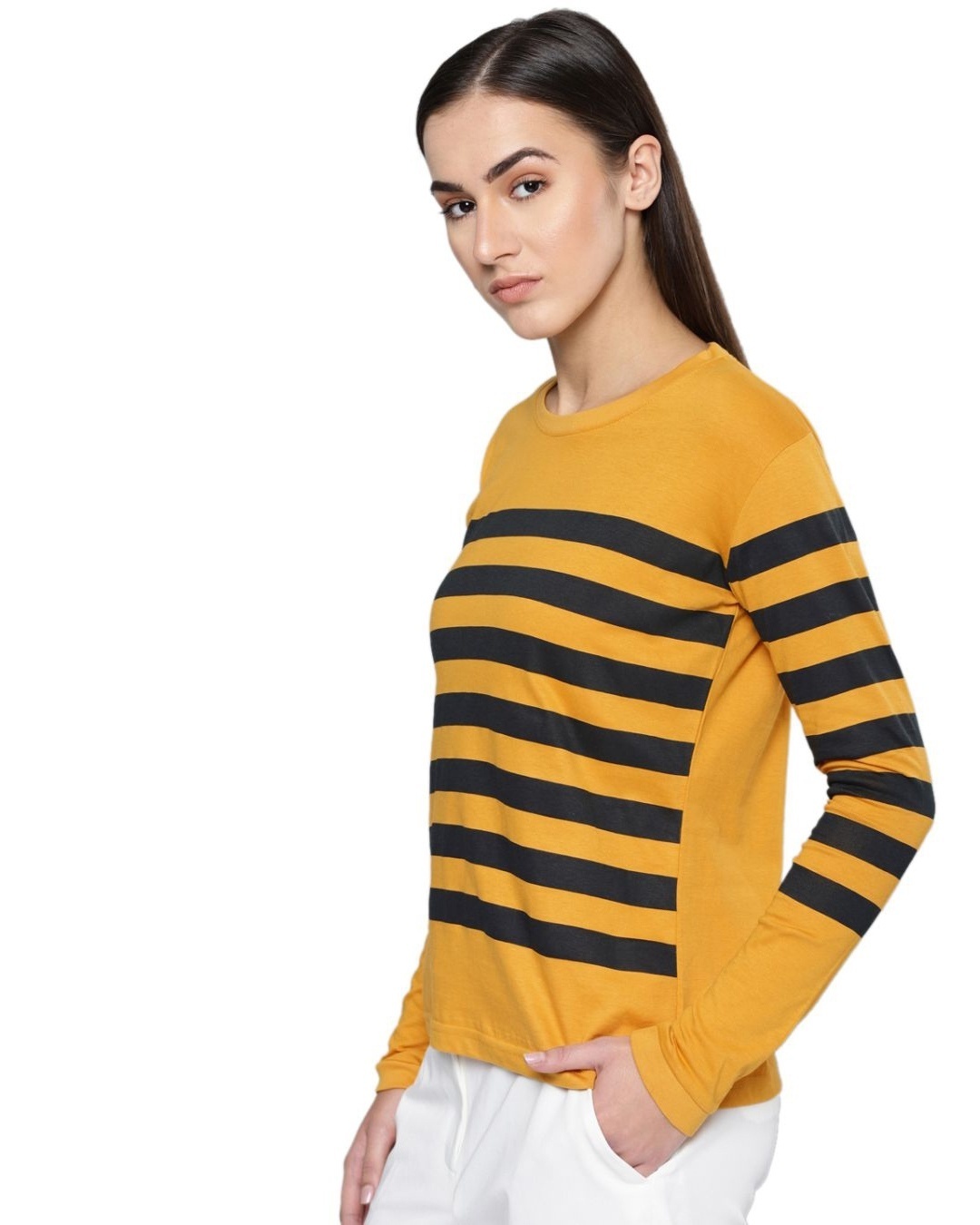 Shop Women's Yellow Striped T-shirt-Design