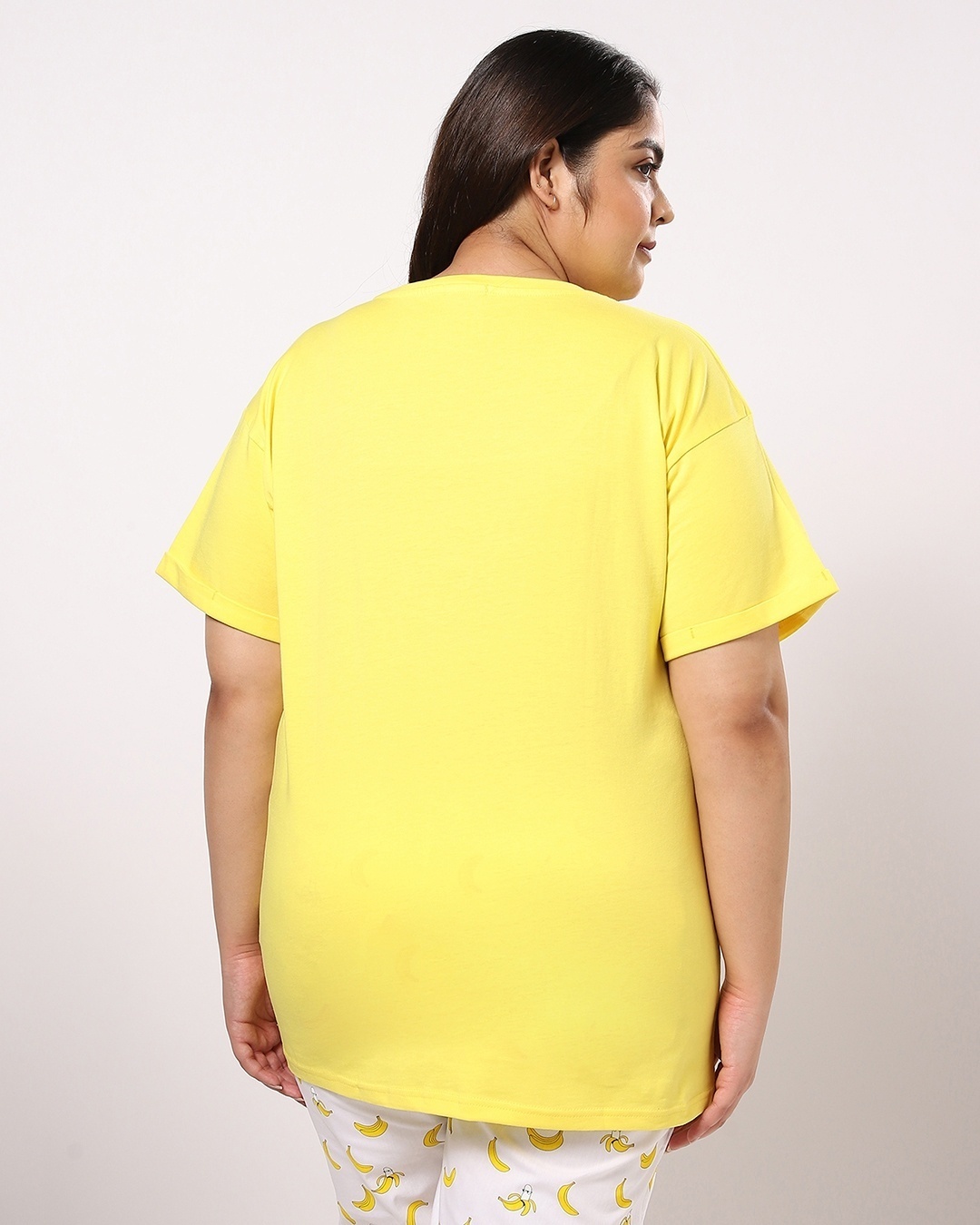 Shop Women's Yellow Trouble Maker Graphic Printed Plus Size Boyfriend Fit T-shirt-Back