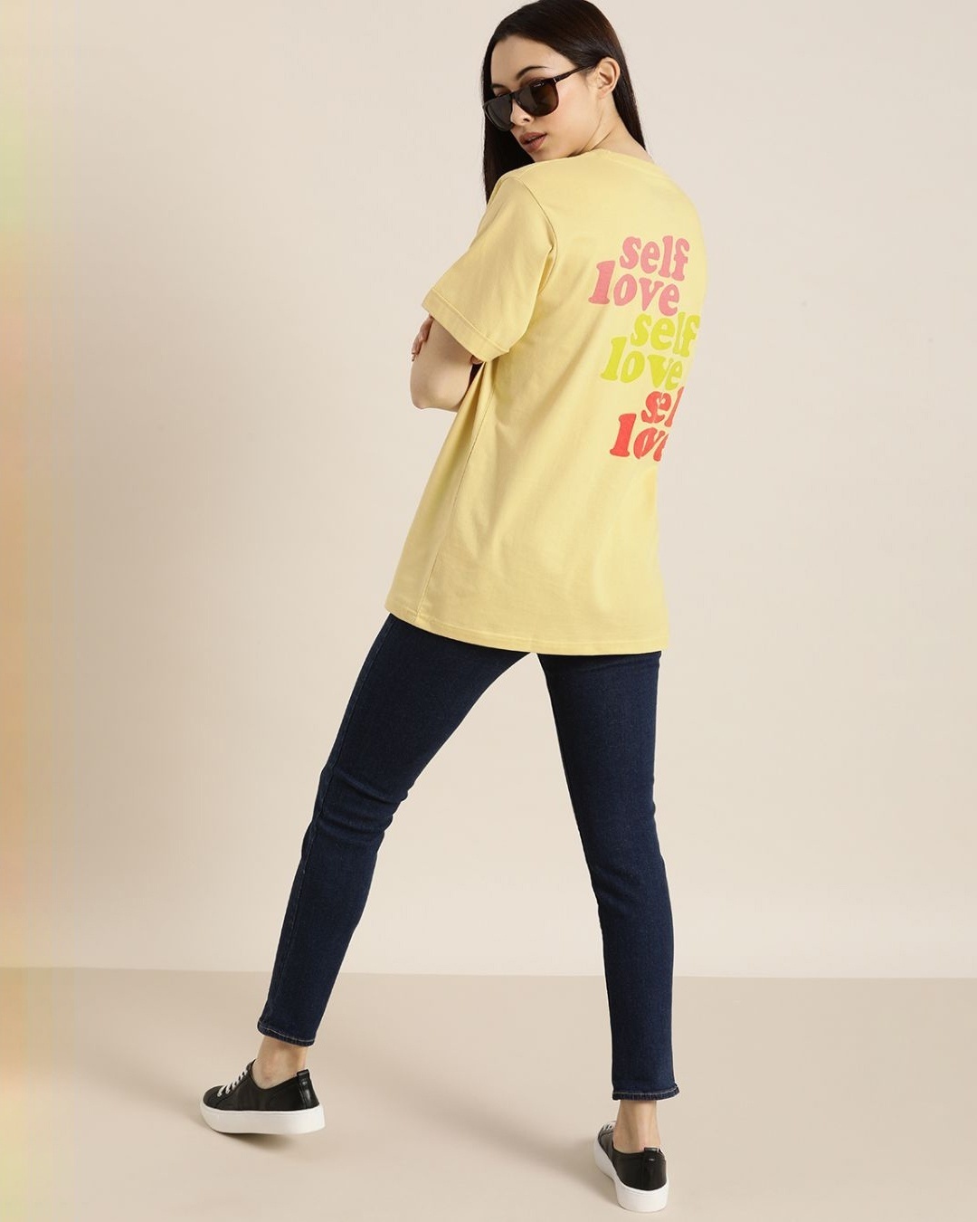 Shop Women's Yellow Typography T-shirt