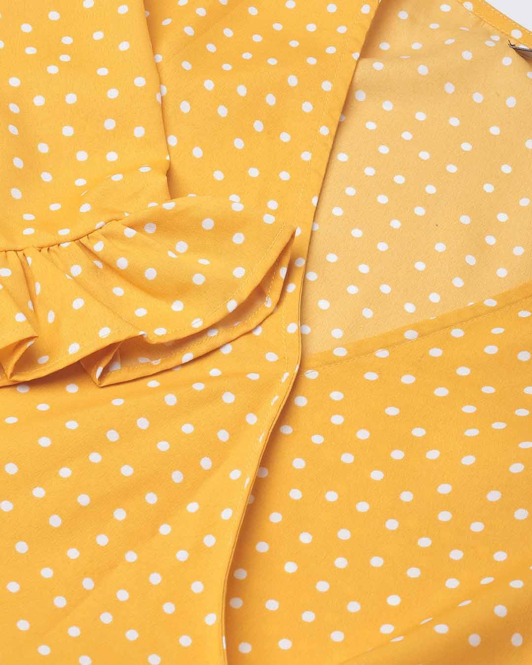 Shop Women's Yellow & White Polka Dot Printed Wrap Top