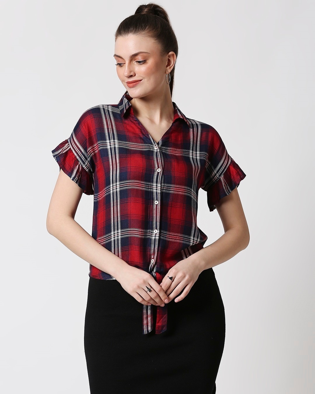 Shop Womens Checks Tie Up Shirt-Back