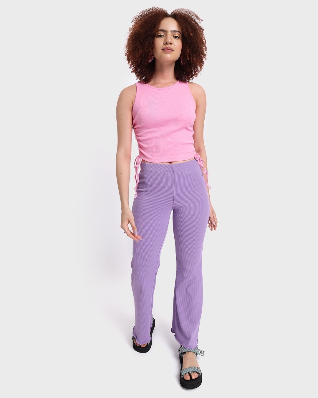 Shop Women's Pink Side Rib Slim Fit Tank Top-Full