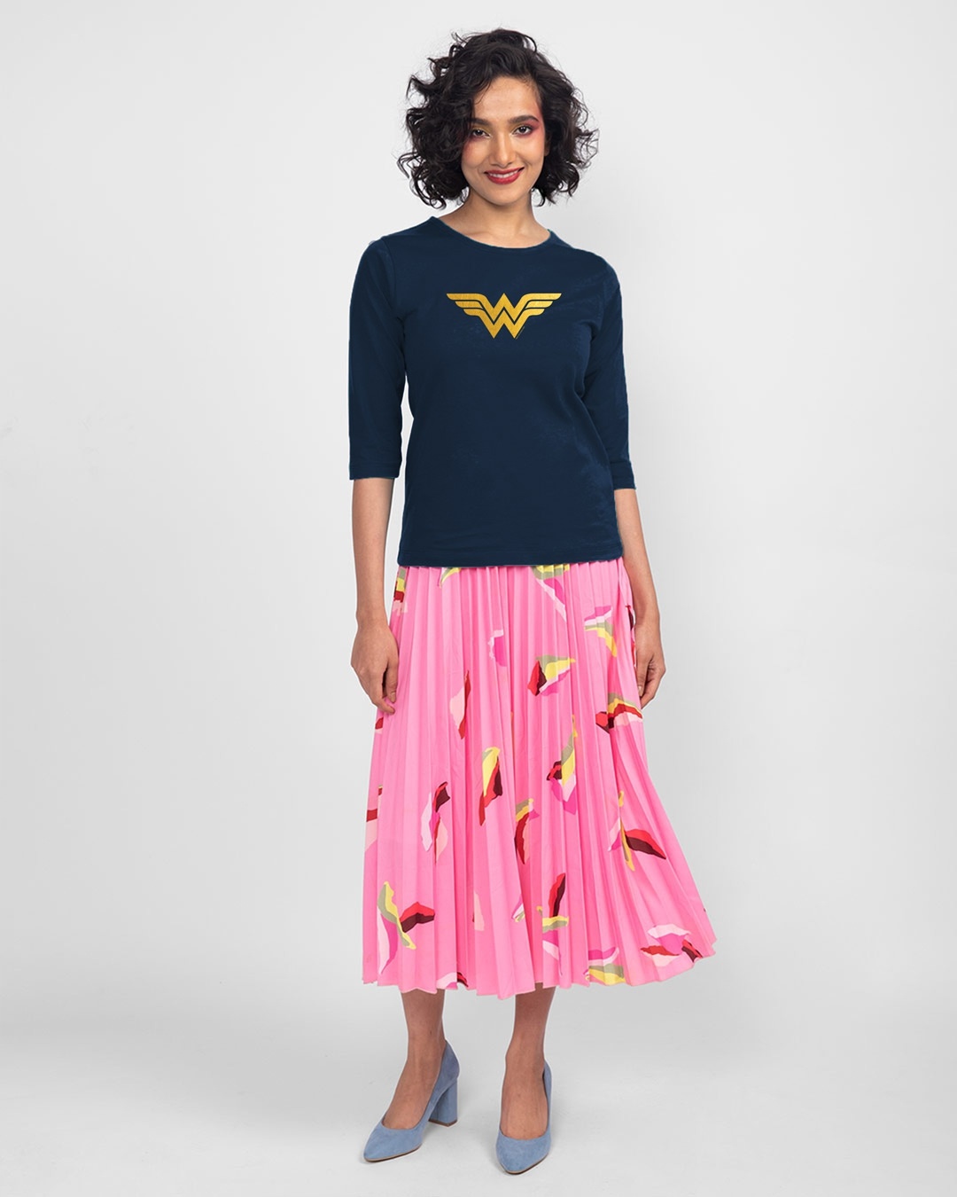 Shop Wonder Woman Gold 3/4th Sleeve Slim Fit T-Shirt Navy Blue (DCL)-Design