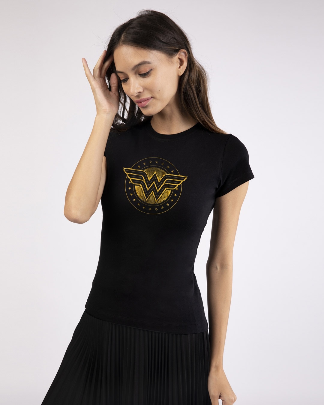 Shop Wonder Woman Gold Plated Logo Half Sleeve T-Shirt (DCL)-Design