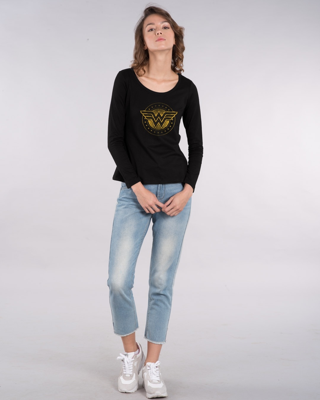 Shop Wonder Woman Gold Plated Logo Scoop Neck Full Sleeve T-Shirt (DCL)-Design