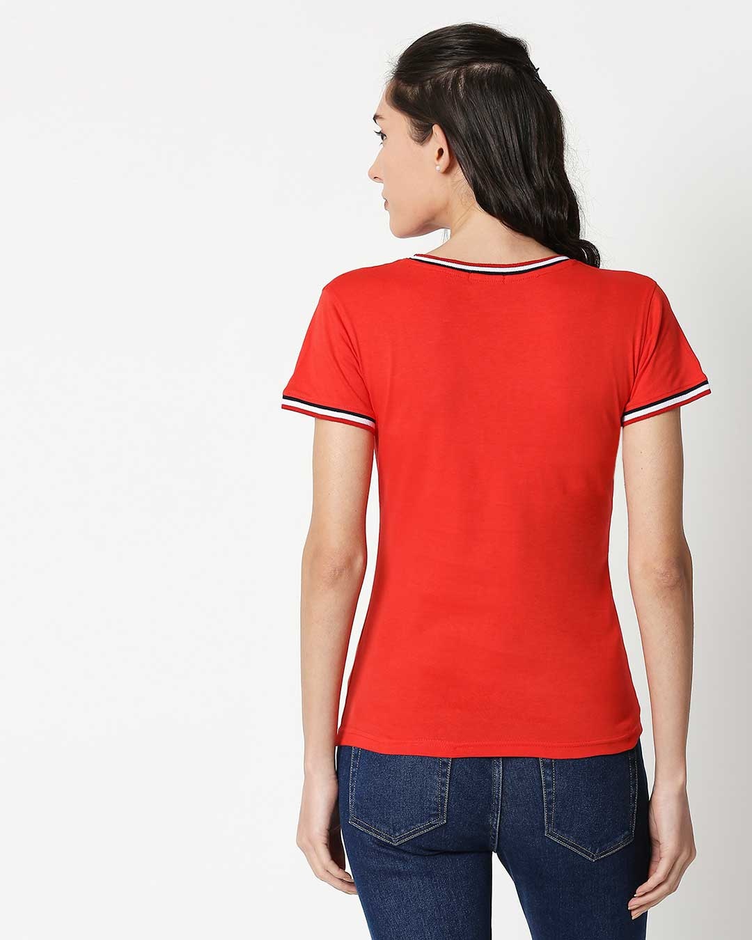 Shop Wonder Women Stripes Crewneck Varsity Rib T-Shirt (DCL) Multicolor-Back