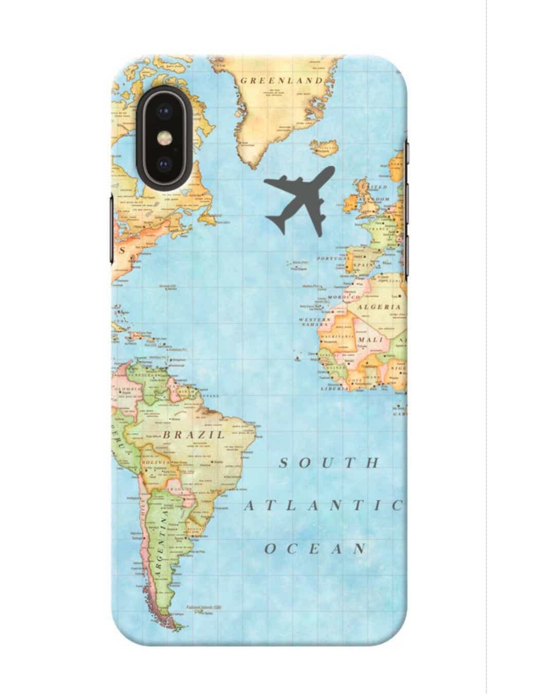 Shop World Map Printed Designer Hard Cover For iPhone X (Impact Resistant, Matte Finish)-Front