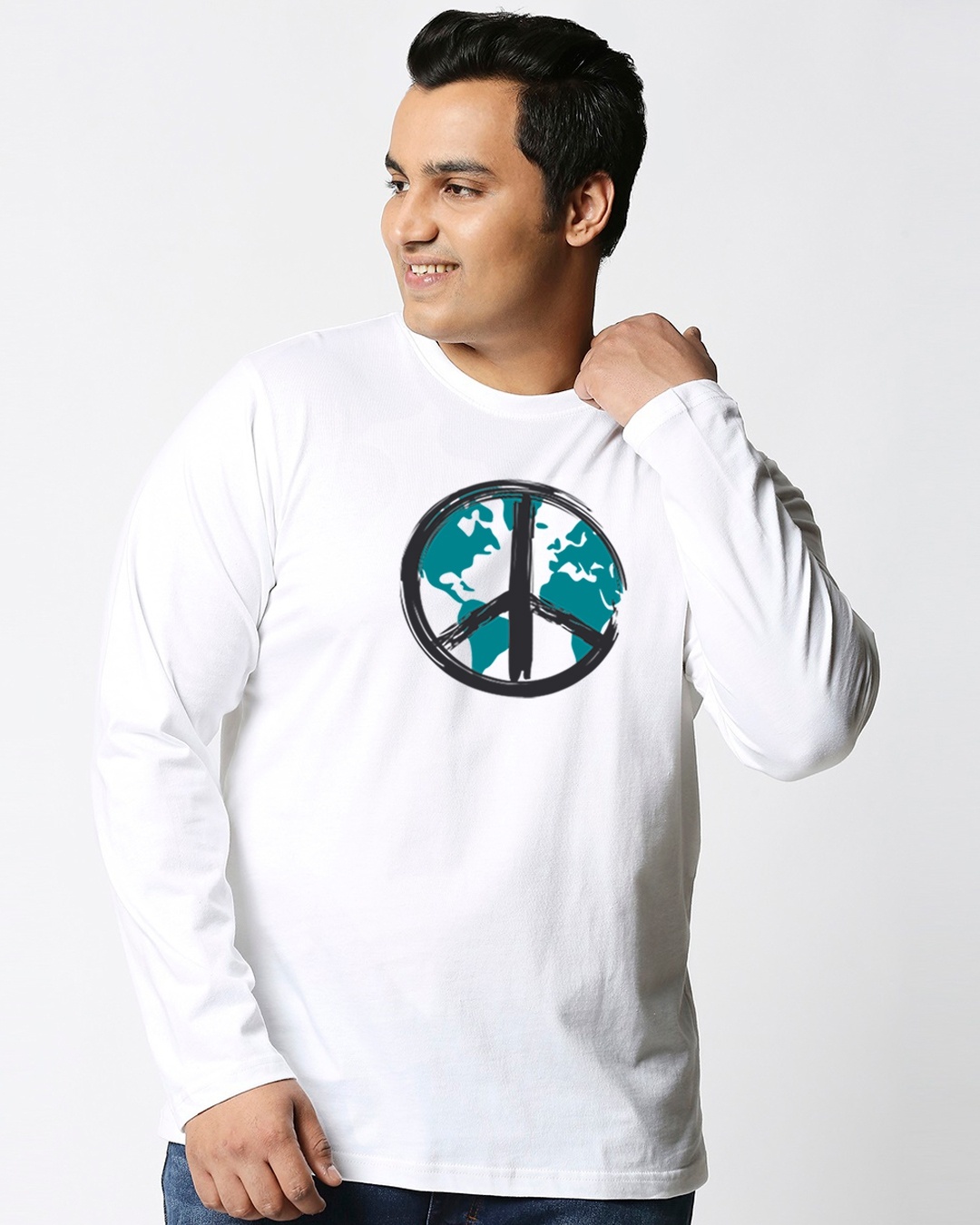 Shop World Peace Men's Full Sleeves T-shirt Plus Size-Front