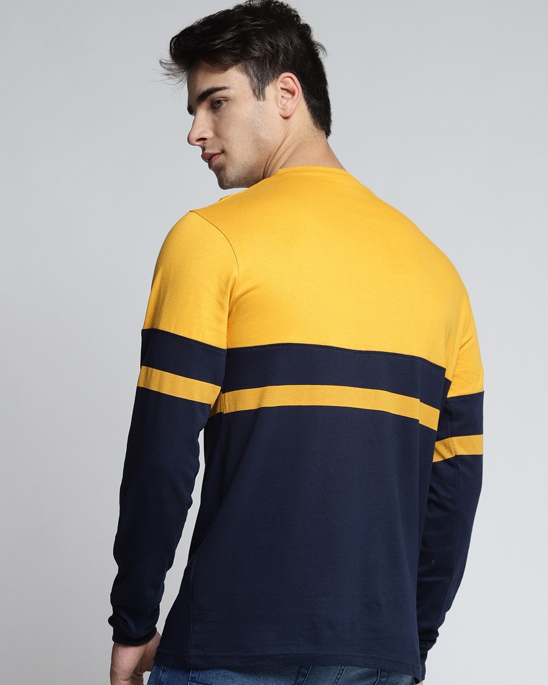 Buy Mens Yellow And Blue Color Block Slim Fit T Shirt Online At Bewakoof 5412