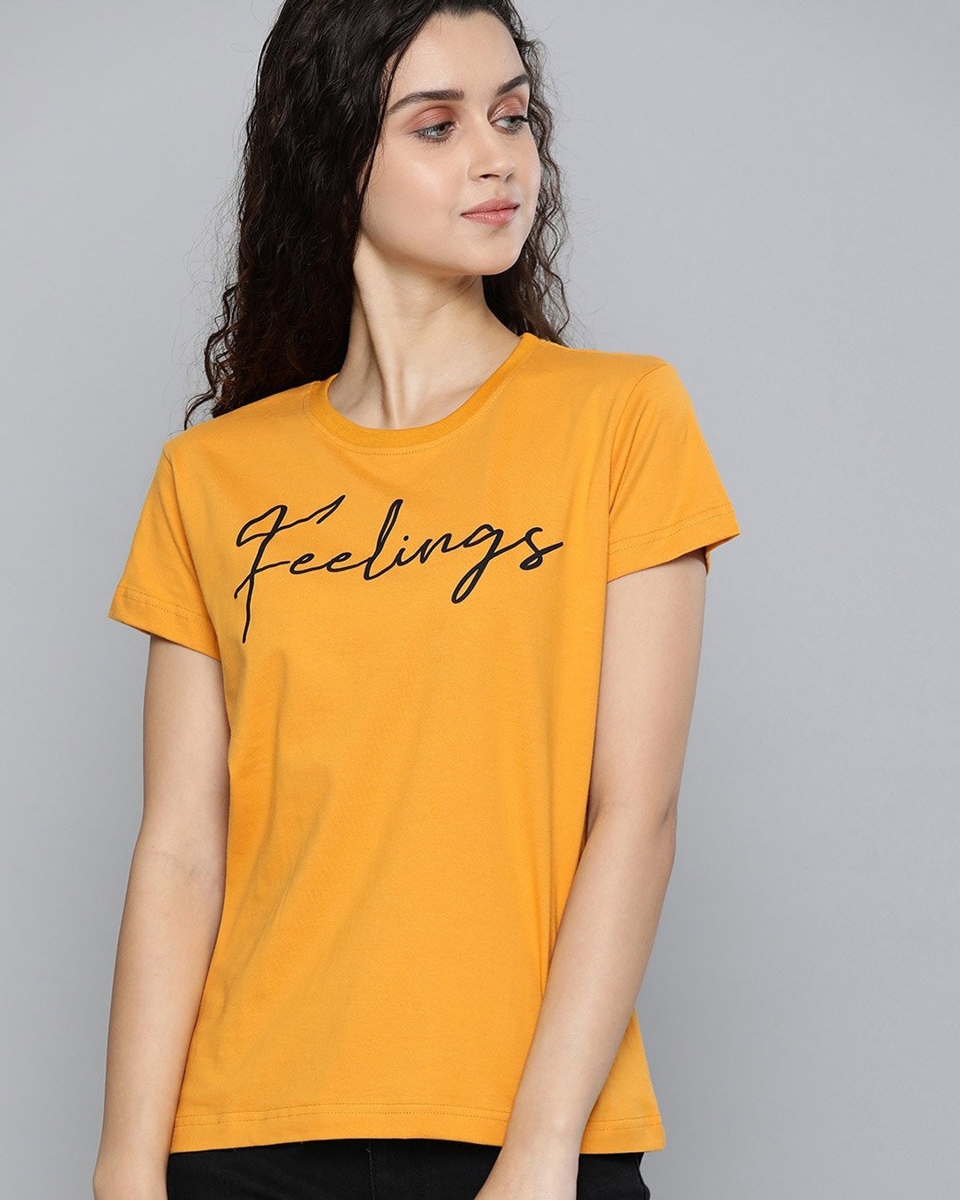 Shop Yellow Typography T-Shirt-Back