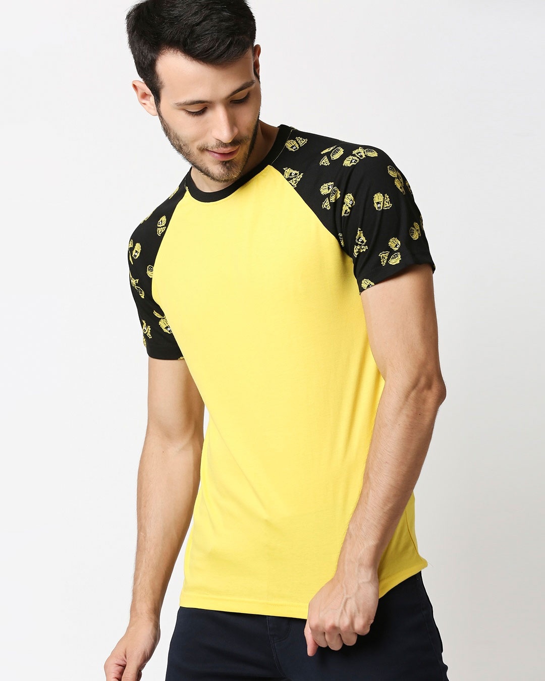 Shop Yolo Yellow AOP Half Sleeve Raglan T-Shirt-Front