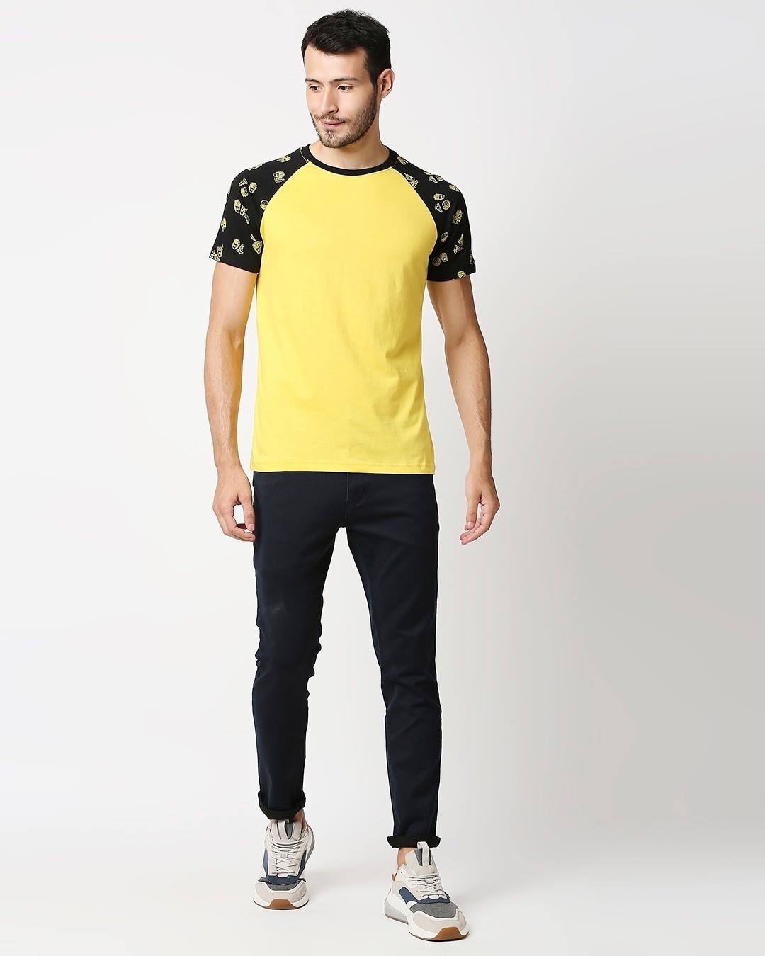 Shop Yolo Yellow AOP Half Sleeve Raglan T-Shirt