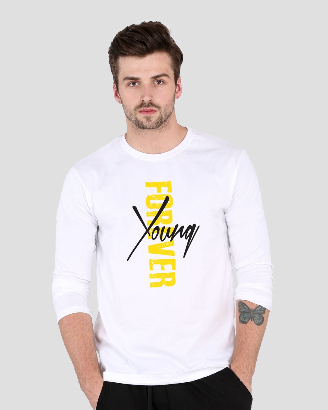 Shop Young Forever Side Full Sleeve T-Shirt- White-Front