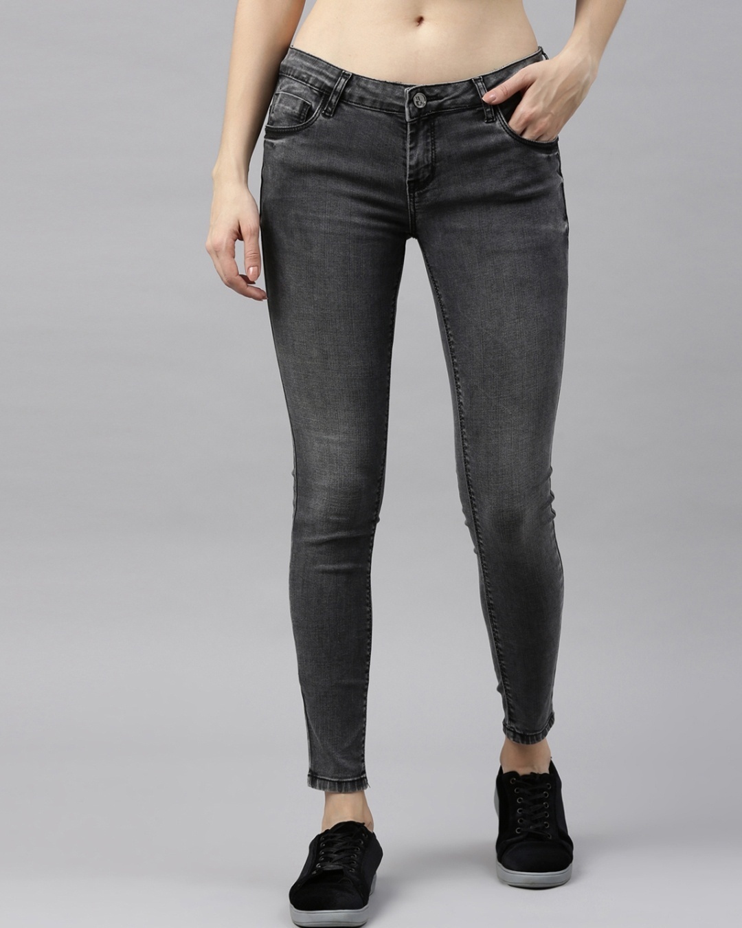 Shop Women's Black Cotton Skinny Fit Clean Look Jeans-Front