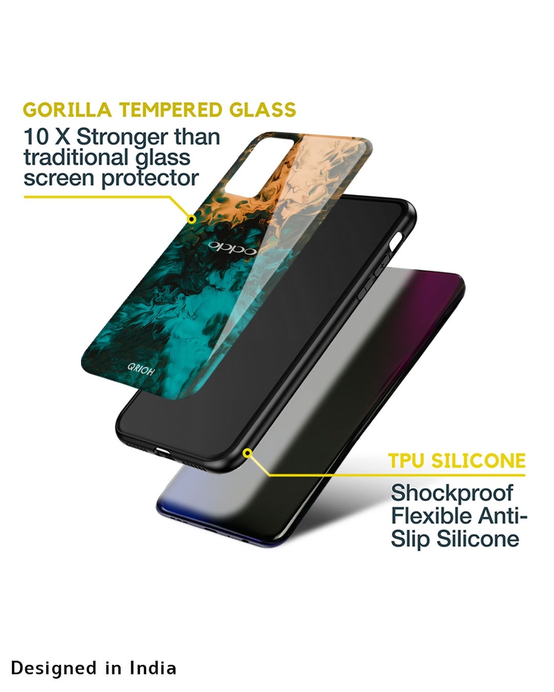Shop Zig-Zag Watercolor Printed Premium Glass Cover for Oppo Reno8 5G (Shock Proof, Scratch Resistant)-Design