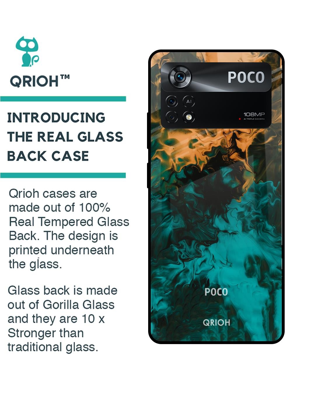 Shop Zig-Zag Watercolor Printed Premium Glass Cover for Poco X4 Pro 5G (Shock Proof, Scratch Resistant)-Back