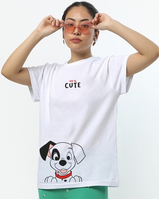 Shop Women's White 100% Cute Graphic Printed Boyfriend T-shirt-Front