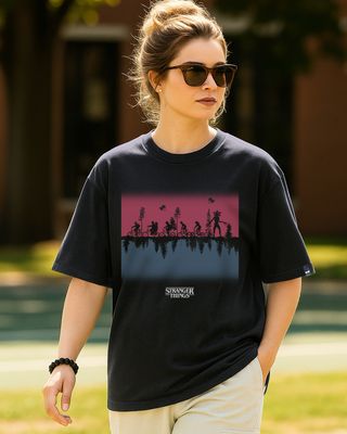 Shop Women's Jet Black Upside Down Graphic Printed Oversized T-shirt-Front