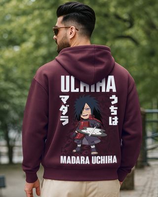 Shop Men's Fig Brown Ghost Of Uchiha Graphic Printed Oversized Hoodies-Front