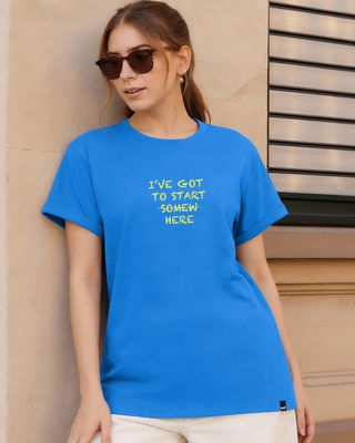 Women's Azure Blue Start Typography Boyfriend T-shirt-Front Bewakoof Shop Women's Azure Blue Start Typography Boyfriend T-shirt-Front