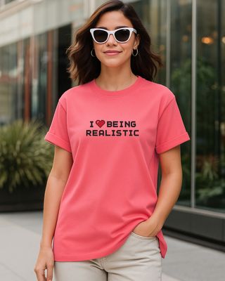 Women's Coral Pink Realistic Typography Boyfriend T-shirt-Front Bewakoof Shop Women's Coral Pink Realistic Typography Boyfriend T-shirt-Front