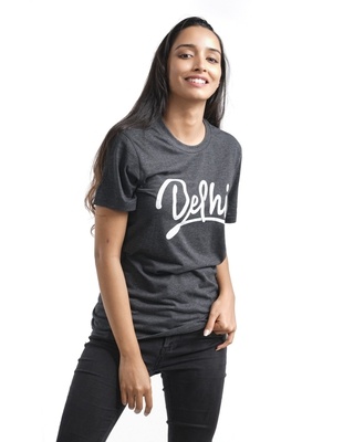 Shop Women's Delhi Thick Script T-shirt in Charcoal-Front